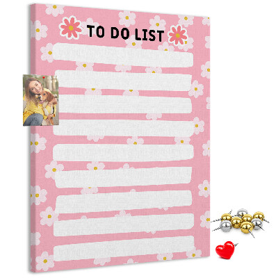 Cork notice board Floral pattern on a pink background