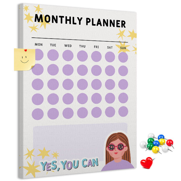 Pin board Monthly planner with colored dots