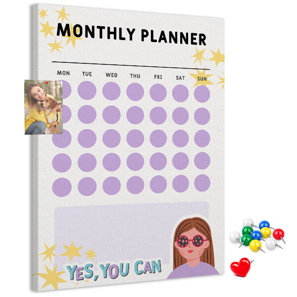 Pin board Monthly planner with colored dots