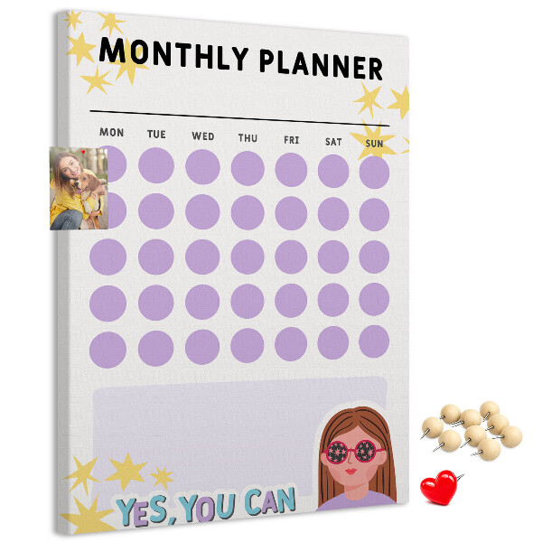 Pin board Monthly planner with colored dots