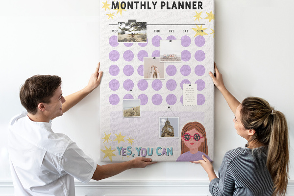 Pin board Monthly planner with colored dots