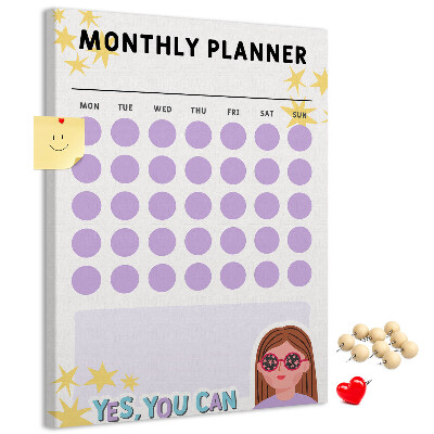 Pin board Monthly planner with colored dots