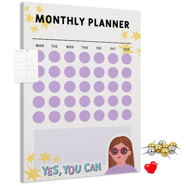 Pin board Monthly planner with colored dots