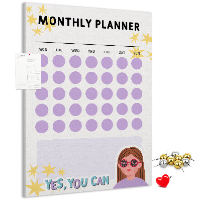 Pin board Monthly planner with colored dots