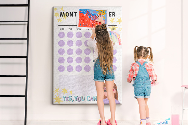 Pin board Monthly planner with colored dots