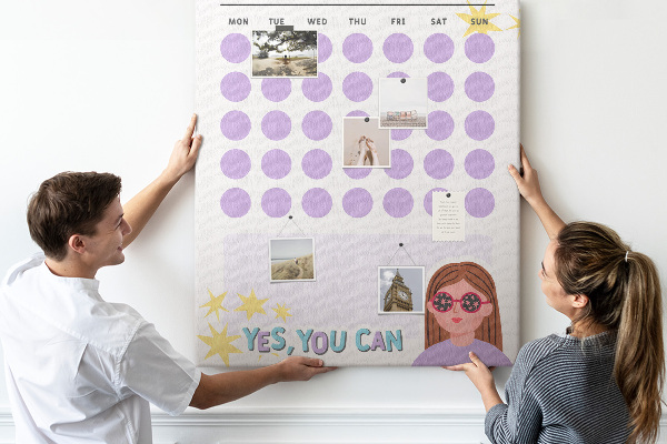 Pin board Monthly planner with colored dots