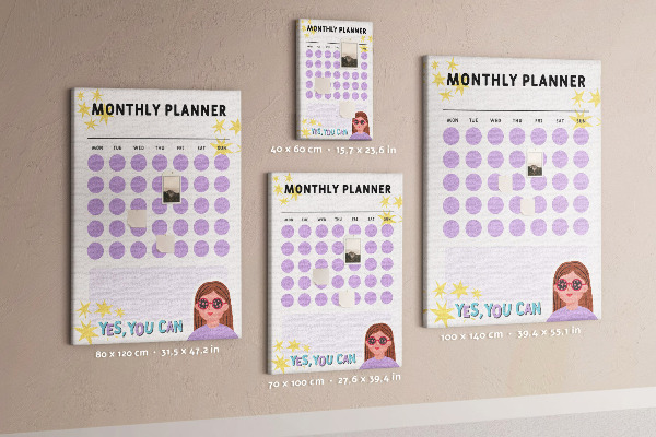 Pin board Monthly planner with colored dots
