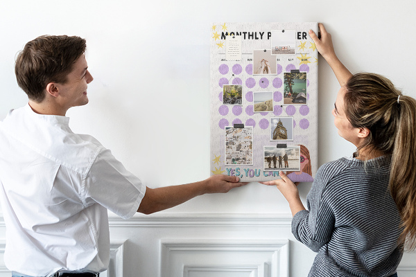 Pin board Monthly planner with colored dots