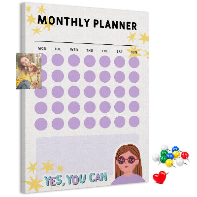 Pin board Monthly planner with colored dots