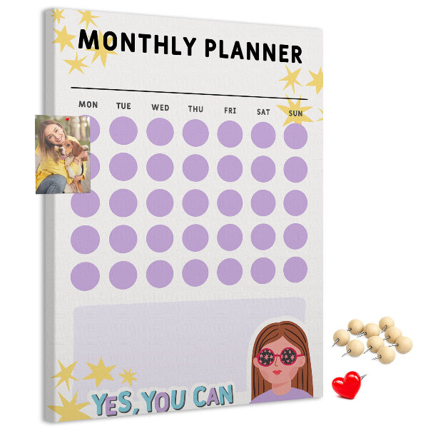 Pin board Monthly planner with colored dots