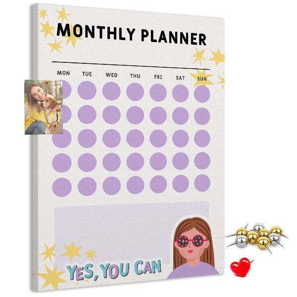 Pin board Monthly planner with colored dots