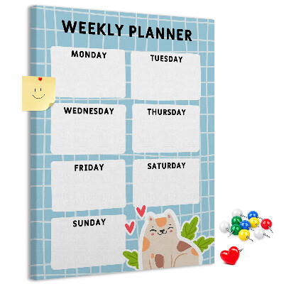 Wall cork memo board Weekly planner with a cute cat