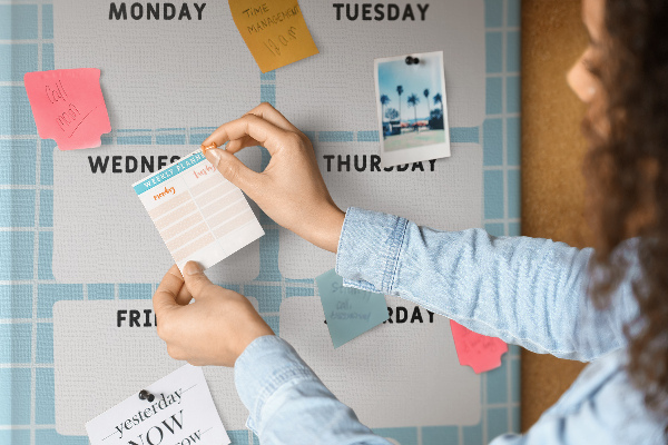 Wall cork memo board Weekly planner with a cute cat