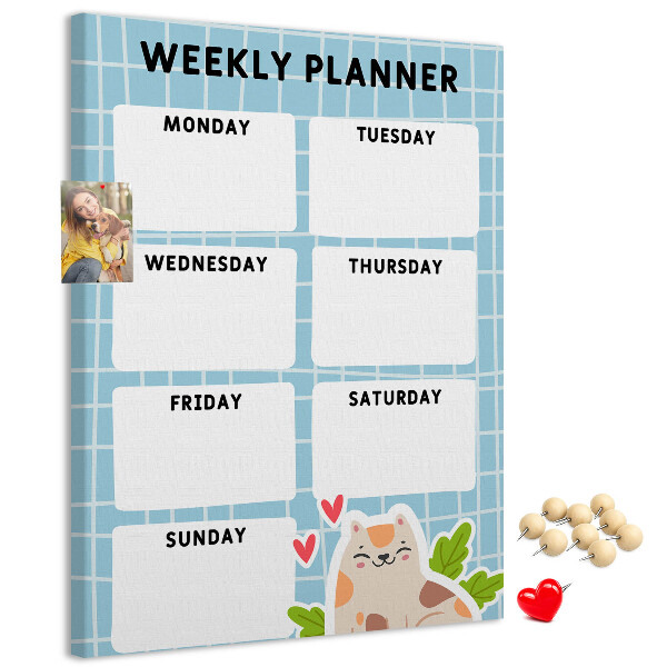 Wall cork memo board Weekly planner with a cute cat