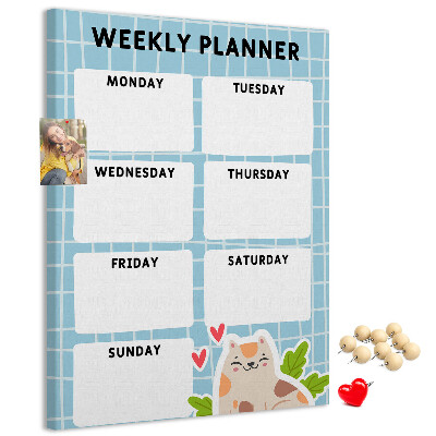 Wall cork memo board Weekly planner with a cute cat