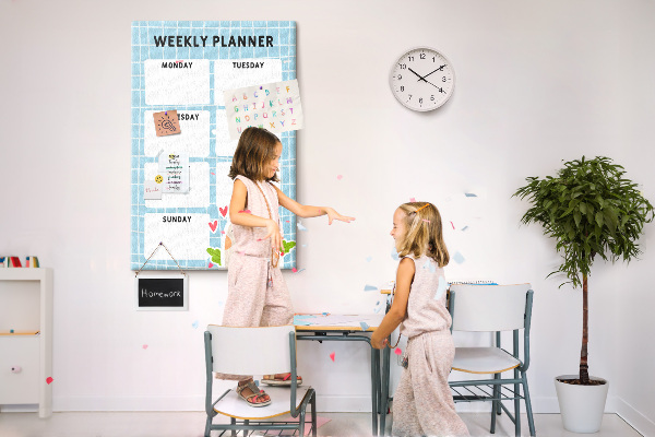 Wall cork memo board Weekly planner with a cute cat