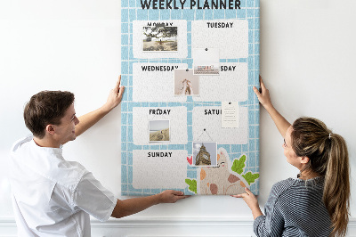 Wall cork memo board Weekly planner with a cute cat