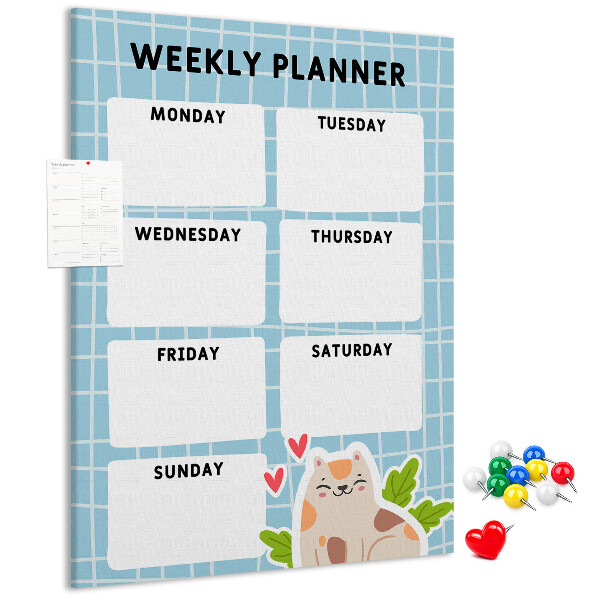 Wall cork memo board Weekly planner with a cute cat
