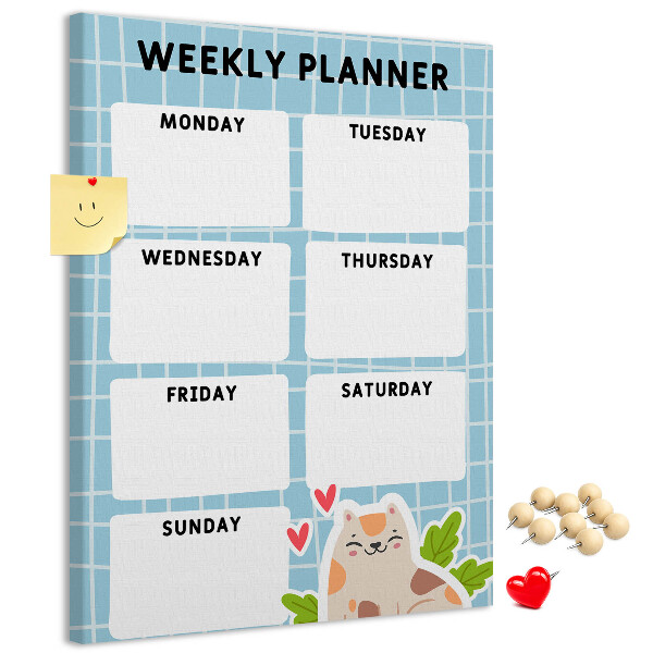 Wall cork memo board Weekly planner with a cute cat