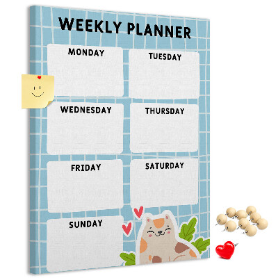 Wall cork memo board Weekly planner with a cute cat