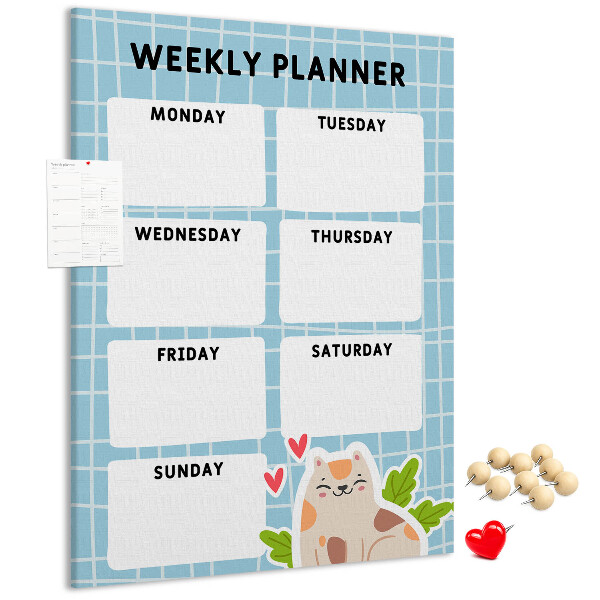 Wall cork memo board Weekly planner with a cute cat