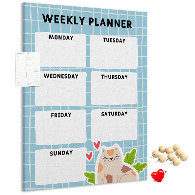 Wall cork memo board Weekly planner with a cute cat