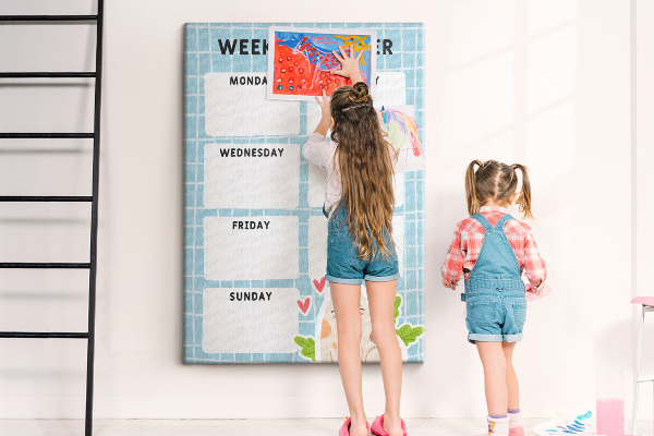 Wall cork memo board Weekly planner with a cute cat