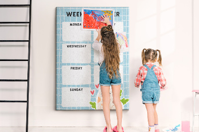 Wall cork memo board Weekly planner with a cute cat