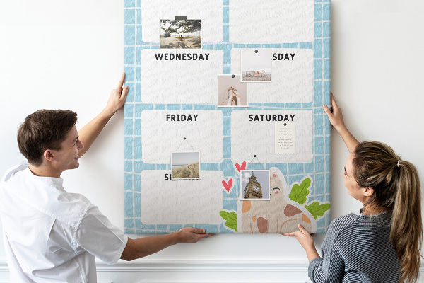 Wall cork memo board Weekly planner with a cute cat