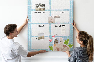Wall cork memo board Weekly planner with a cute cat