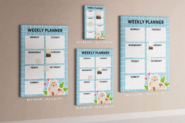 Wall cork memo board Weekly planner with a cute cat