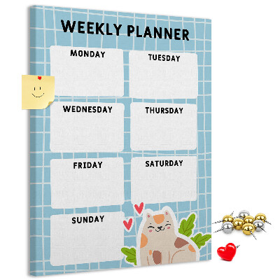 Wall cork memo board Weekly planner with a cute cat