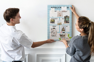 Wall cork memo board Weekly planner with a cute cat