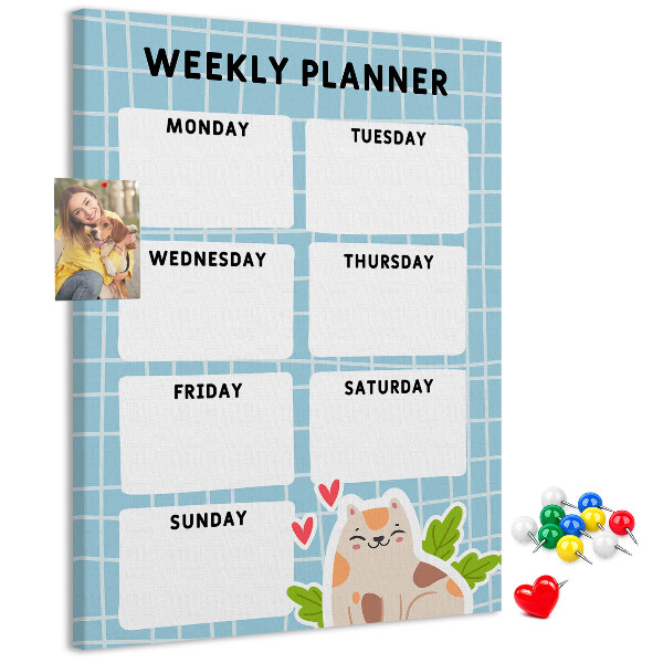 Wall cork memo board Weekly planner with a cute cat