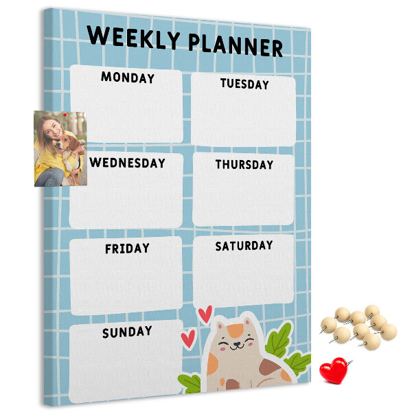 Wall cork memo board Weekly planner with a cute cat