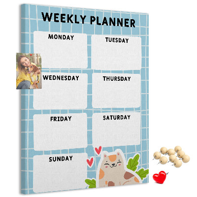 Wall cork memo board Weekly planner with a cute cat