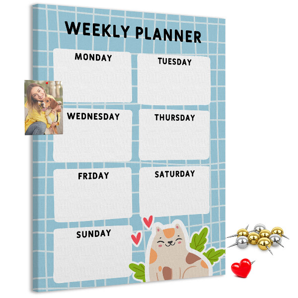 Wall cork memo board Weekly planner with a cute cat