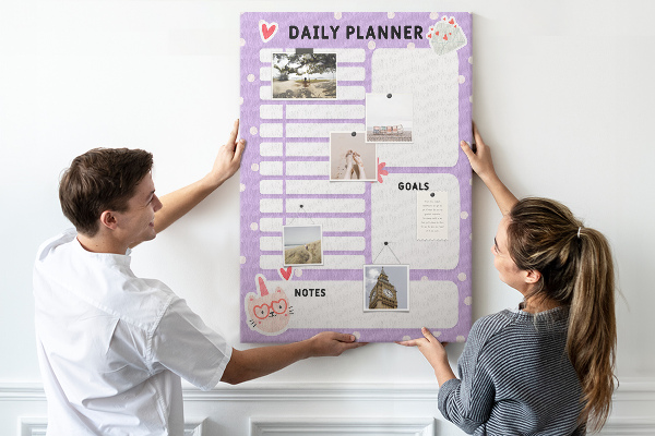 Memo cork board Daily planner in pastel colors