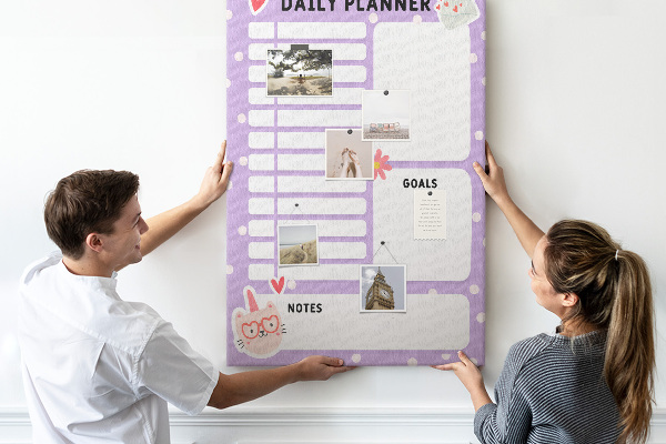 Memo cork board Daily planner in pastel colors