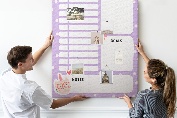 Memo cork board Daily planner in pastel colors