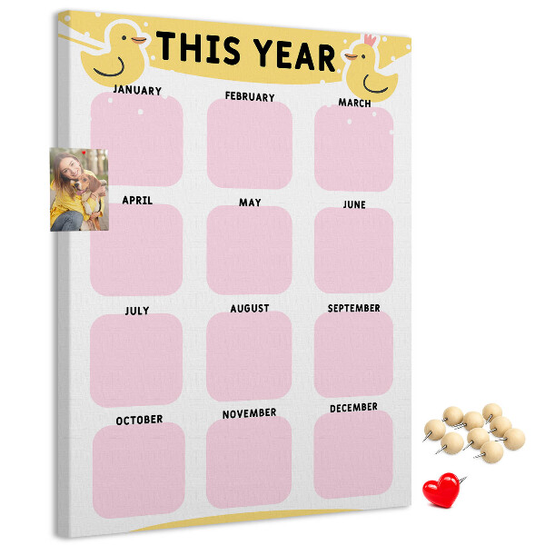 Cork notice board A cheerful calendar with a bird motif