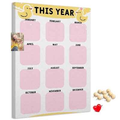 Cork notice board A cheerful calendar with a bird motif
