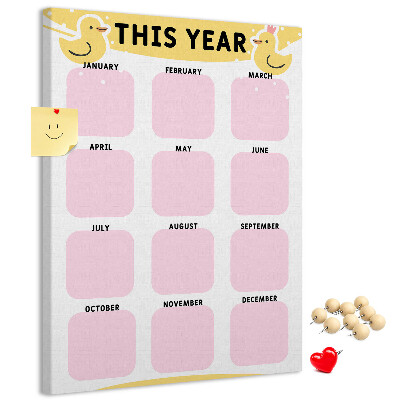Cork notice board A cheerful calendar with a bird motif