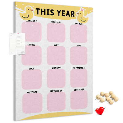 Cork notice board A cheerful calendar with a bird motif