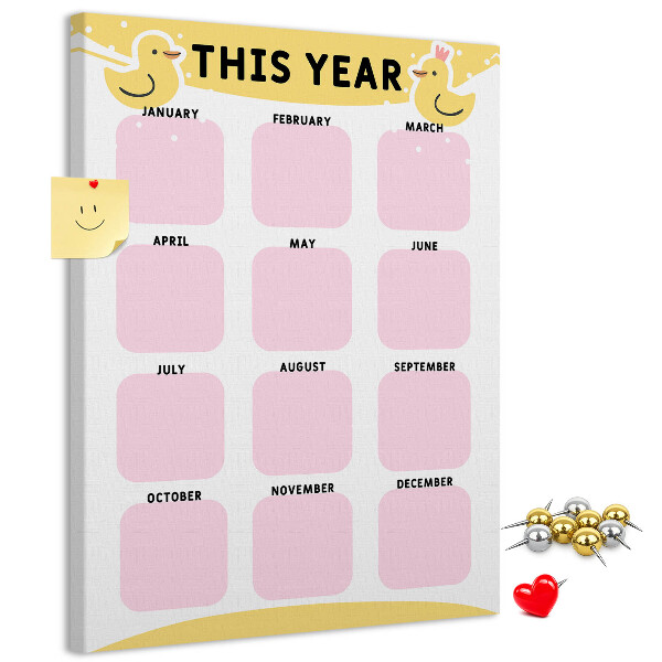 Cork notice board A cheerful calendar with a bird motif