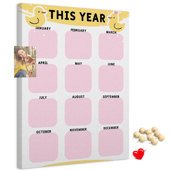 Cork notice board A cheerful calendar with a bird motif