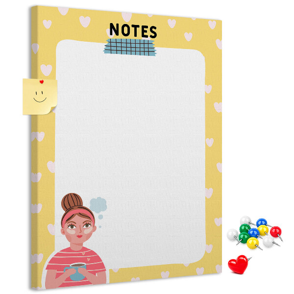 Pin board Notebook with hearts and a cup