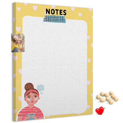 Pin board Notebook with hearts and a cup