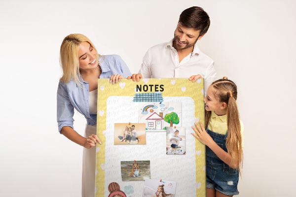 Pin board Notebook with hearts and a cup