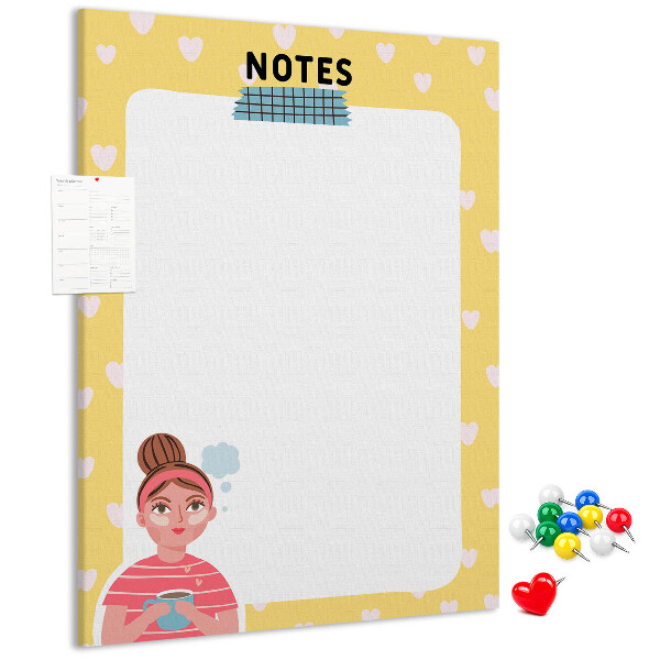 Pin board Notebook with hearts and a cup